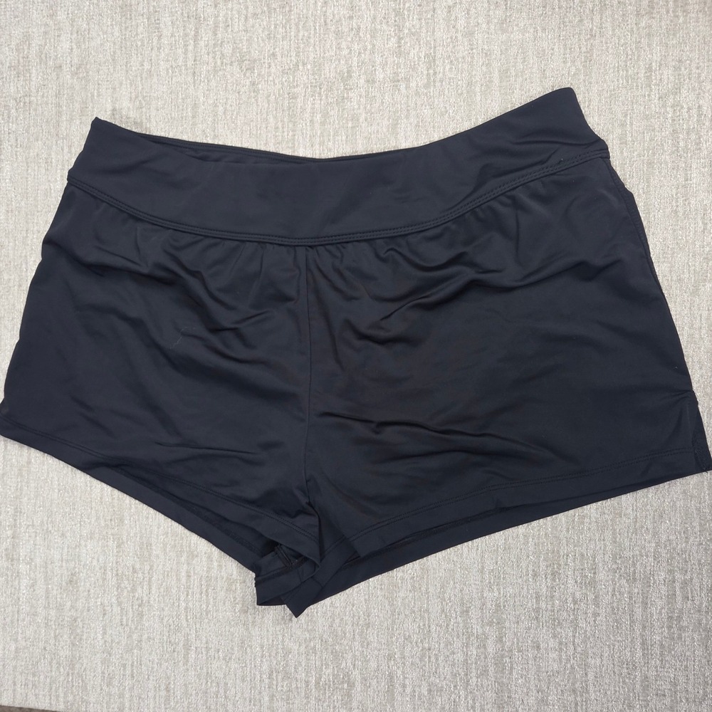 Croft & Barrow Womens Black Swim Shorts Boy Short Bottoms Built-in Liner Size L